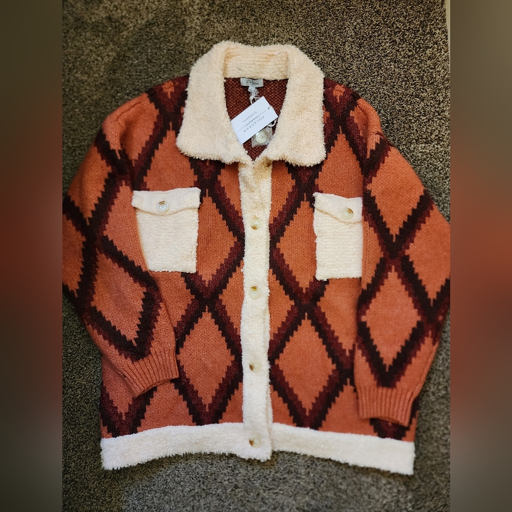 Thick knit and sherpa cardigan